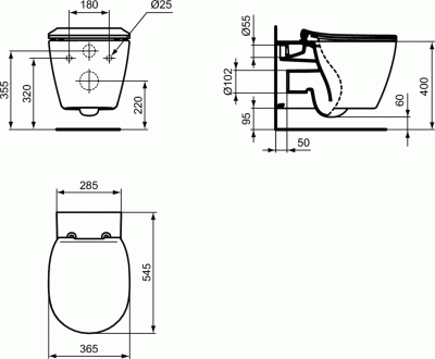 Ideal Standard CONNECT AquaBlade Подвесной унитаз со скрытым креплением (чаша) E047901 Белый от интернет-магазина Purezza 