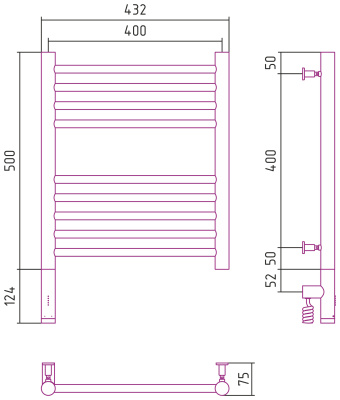 Сунержа Богема 3.0 прямая Электрический полотенцесушитель 500х400 Матовая шампань от интернет-магазина Purezza 