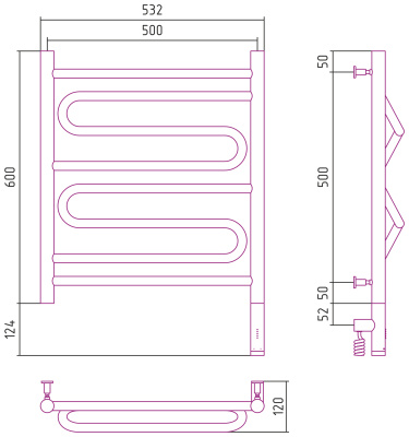 Сунержа Элегия 3.0 Электрический полотенцесушитель 600х500 от интернет-магазина Purezza 