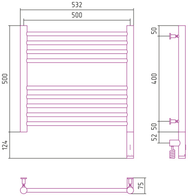 Сунержа Богема 3.0 прямая Электрический полотенцесушитель 500х500 Состаренная бронза от интернет-магазина Purezza 