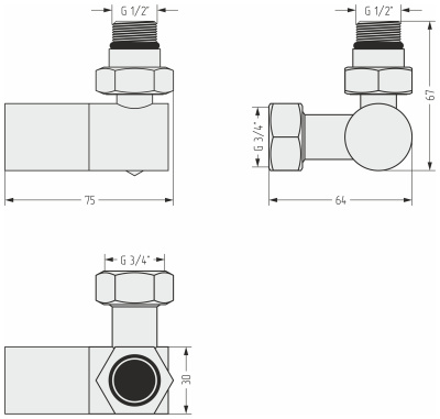 Сунержа Вентиль 3D правый (цилиндр) G 1/2" НР х G 3/4" НГ 15-1403-1234 Темный титан муар от интернет-магазина Purezza 
