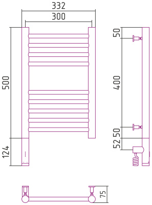 Сунержа Богема 3.0 прямая Электрический полотенцесушитель 500х300 от интернет-магазина Purezza 