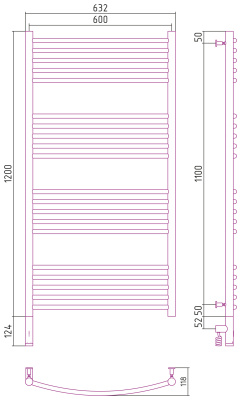 Сунержа Богема 3.0 выгнутая Электрический полотенцесушитель 1200х600 Темный титан муар от интернет-магазина Purezza 