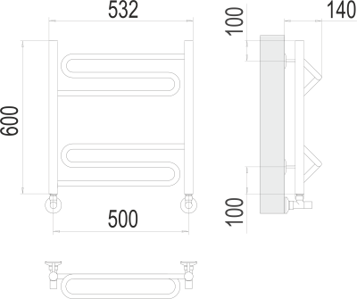 Terminus Юпитер П6 Водяной полотенцесушитель 600х500 4670078530431 Нержавеющая сталь от интернет-магазина Purezza 
