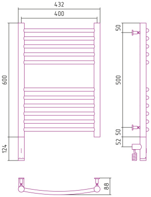 Сунержа Богема 3.0 выгнутая Электрический полотенцесушитель 600х400 Матовый черный от интернет-магазина Purezza 