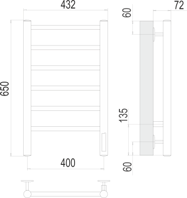 Terminus Аврора П6 Электрический полотенцесушитель 650х400 4670078531148 Нержавеющая сталь от интернет-магазина Purezza 