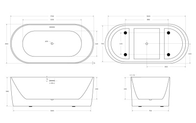 Belbagno Овальная акриловая ванна в комплекте со сливом-переливом 170x79x59 BB411-1700-800 от интернет-магазина Purezza 