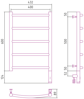 Сунержа Галант 3.0 Электрический полотенцесушитель 600х400 Золото от интернет-магазина Purezza 