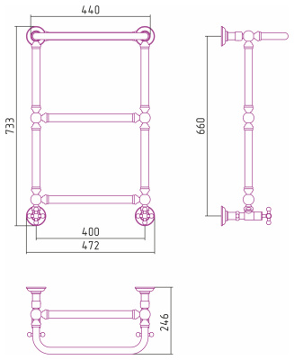 Сунержа Ренессанс 1386 Водяной полотенцесушитель 660x400 032-0281-6640 Матовое золото от интернет-магазина Purezza 