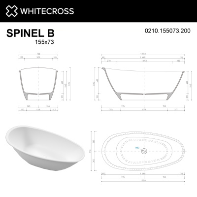 Whitecross Spinel B Ванна отдельностоящая 155х73х60.5 0210.155073.200 Белый матовый от интернет-магазина Purezza 