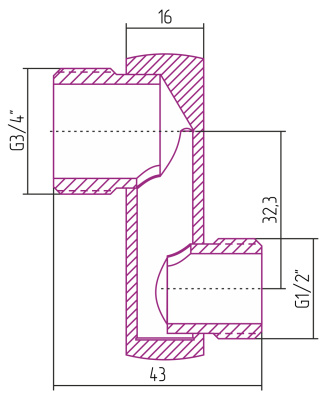 Сунержа Эксцентрик G 1/2" НР х G 3/4" НР смещение 32 мм 00-1507-0007 от интернет-магазина Purezza 