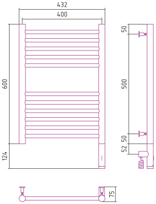 Сунержа Богема 3.0 прямая Электрический полотенцесушитель 600х400 Шампань от интернет-магазина Purezza 