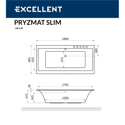 Excellent Pryzmat Slim Акриловая ванна 180х80.5 WAEX.PRY18WHS от интернет-магазина Purezza 