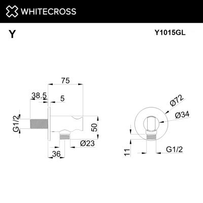 Whitecross Угловой соединительный элемент с держателем лейки Y1015GL Золото от интернет-магазина Purezza 