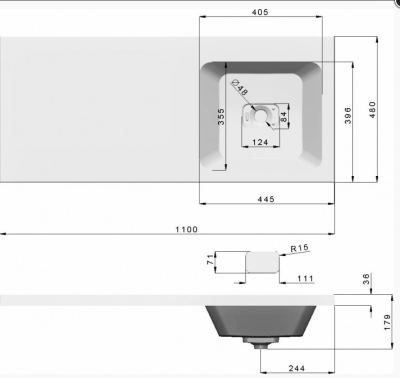 MARKO Марсал 110 левая Раковина для установки над стиральной машиной 110х48, арт. 5214110 от интернет-магазина Purezza 
