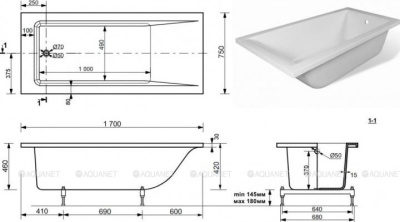 Aquanet Bright Stone Ванна из искусственного камня 170х75 AQ-00332882 от интернет-магазина Purezza 