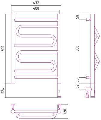 Сунержа Элегия 3.0 Электрический полотенцесушитель 600х400 Матовый белый от интернет-магазина Purezza 