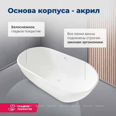 Aquanet Family Stone Ванна из искусственного камня 180х80х58 AQ-00332888 от интернет-магазина Purezza 