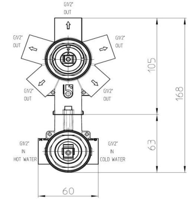 BOSSINI OKI /CUBE NEW Универсальная скрытая часть для механического смесителя на 2-5 потребителей Z00130000 от интернет-магазина Purezza 