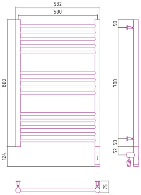 Сунержа Богема 3.0 прямая Электрический полотенцесушитель 800х500 Матовое золото от интернет-магазина Purezza 