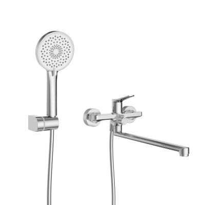 Belbagno UNIQUE Смеситель для ванны с длинным изливом в комплекте с ручным душем, шлангом и держателем UNIQUE-VASM-L-CRM от интернет-магазина Purezza 