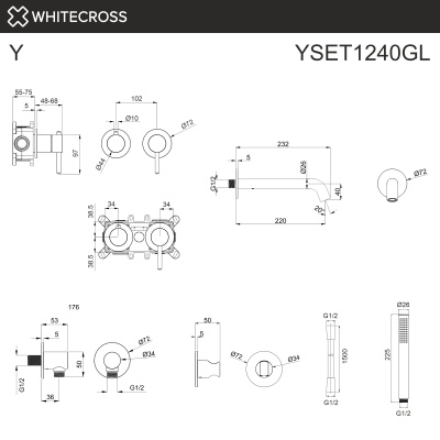 Whitecross Y YSET1240GL Смеситель для ванны скрытого монтажа золото от интернет-магазина Purezza 