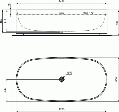 Ideal Standard LINDA Свободностоящая ванна 173.8х85х49.5 T4626EN Белый матовый от интернет-магазина Purezza 