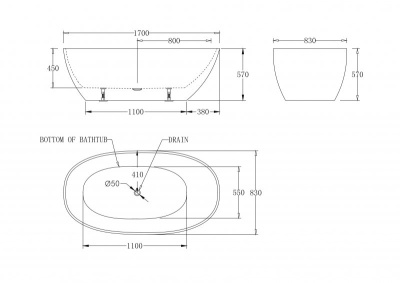 Belbagno BB80-1700-W0 акриловая ванна отдельностоящая 170х83 от интернет-магазина Purezza 