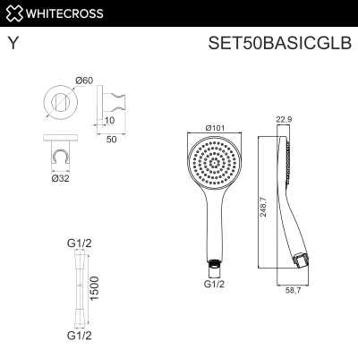 Whitecross Душевой гарнитур точечный SET50BASICGLB Брашированное золото от интернет-магазина Purezza 