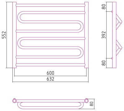 Сунержа Элегия-ПРОФИ Полотенцесушитель комбинированный 600x600 00-5105-6060 от интернет-магазина Purezza 