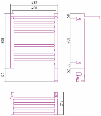 Сунержа Богема с полкой 3.0 Электрический полотенцесушитель 500х400 от интернет-магазина Purezza 