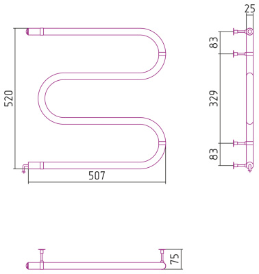 Стилье М-образный Электрический полотенцесушитель 500х500 (53 Вт) 00503-5050 от интернет-магазина Purezza 