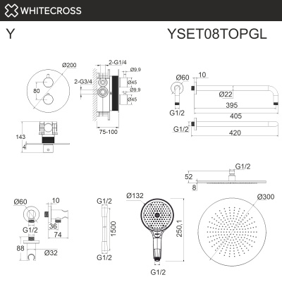 Whitecross Термостатическая душевая система скрытого монтажа YSET08TOPGL Золото от интернет-магазина Purezza 