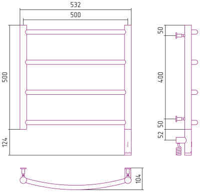 Сунержа Галант 3.0 Электрический полотенцесушитель 500х500 Матовый белый от интернет-магазина Purezza 