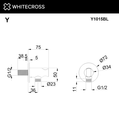 Whitecross Угловой соединительный элемент с держателем лейки Y1015BL Черный матовый от интернет-магазина Purezza 