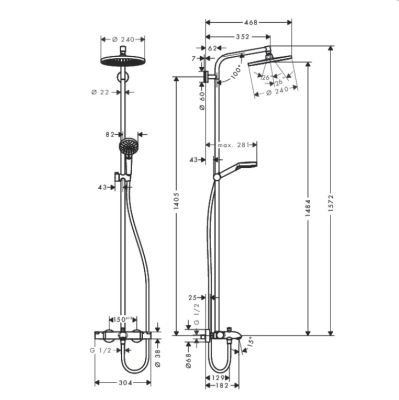 Hansgrohe Crometta Showerpipe S 240 душевая стойка, термостат для ванны, верхний душ 240мм, цвет: хром, 27320000 от интернет-магазина Purezza 