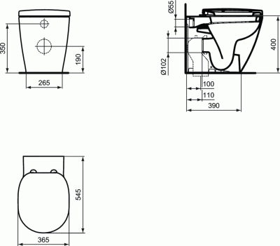 Ideal Standard CONNECT Напольный пристенный унитаз-соло, горизонтальный выпуск, с крепежом E803401 Белый от интернет-магазина Purezza 