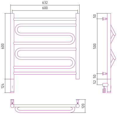 Сунержа Элегия 3.0 Электрический полотенцесушитель 600х600 Матовый белый от интернет-магазина Purezza 