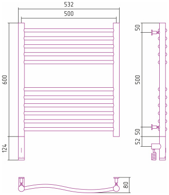 Сунержа Флюид 3.0 Электрический полотенцесушитель 600х500 Матовый черный от интернет-магазина Purezza 