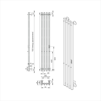 INDIGO Style 4 PRO Полотенцесушитель электрический 1200х180 LSPRE120-18BRRt Черный муар от интернет-магазина Purezza 