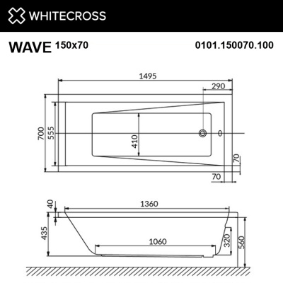 Whitecross Wave Акриловая ванна 150х70 0101.150070.100 от интернет-магазина Purezza 