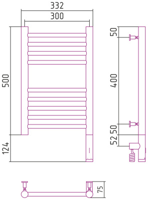 Сунержа Богема 3.0 прямая Электрический полотенцесушитель 500х300 Золото от интернет-магазина Purezza 
