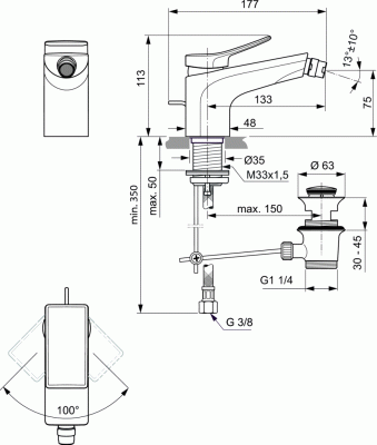 Ideal Standard CONCA Однорукоятковый смеситель для биде с донным клапаном BC760AA от интернет-магазина Purezza 
