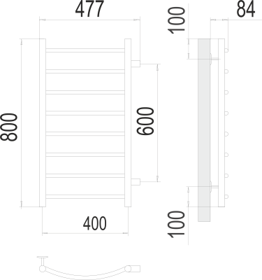 Terminus Классик П8 бп600 Водяной полотенцесушитель 800х400 4670078530240 Нержавеющая сталь от интернет-магазина Purezza 