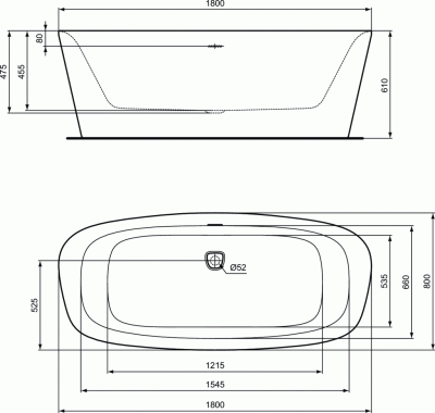Ideal Standard DEA Свободностоящая акриловая ванна 180х80х61 K8721V3 Белый матовый/Черный матовый от интернет-магазина Purezza 
