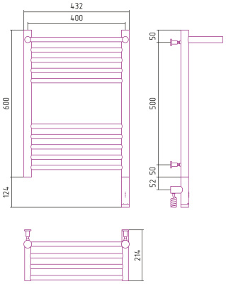 Сунержа Богема с полкой 3.0 Электрический полотенцесушитель 600х400 Золото от интернет-магазина Purezza 