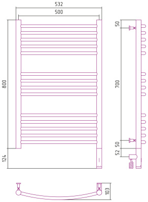 Сунержа Богема 3.0 выгнутая Электрический полотенцесушитель 800х500 Золото от интернет-магазина Purezza 