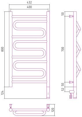 Сунержа Элегия 3.0 Электрический полотенцесушитель 800х400 Матовый черный от интернет-магазина Purezza 