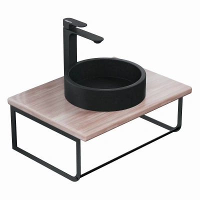 Uperwood Tanos Комплект столешница с накладной раковиной Round и кронштейнами 70 см 2910210403 Светлое дерево от интернет-магазина Purezza 