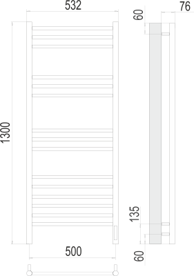 Terminus Аврора П15 Электрический полотенцесушитель 1300х500 4670078527233 Глянцевый белый от интернет-магазина Purezza 